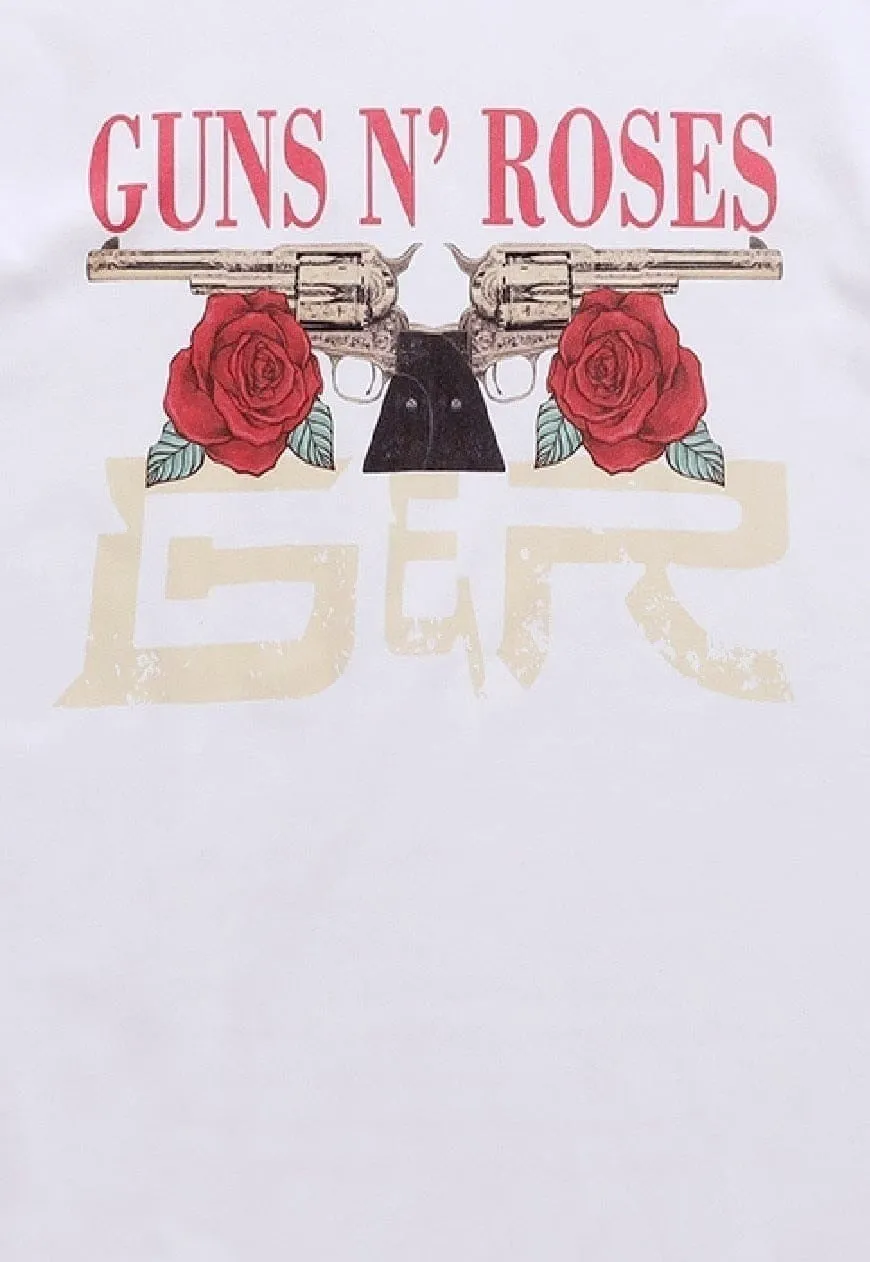 Guns and roses t-shirt retro floral tee rocker top in white