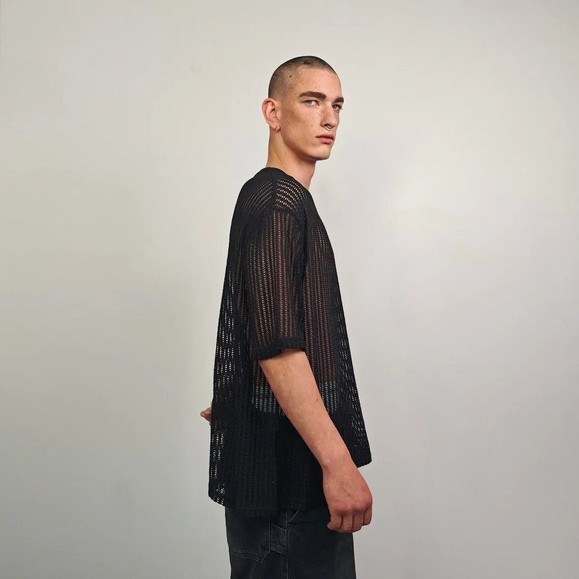 Mesh t-shirt black transparent Gothic blouse long sleeve rocker sheer jumper edgy gay top retro 00s see-though punk pullover