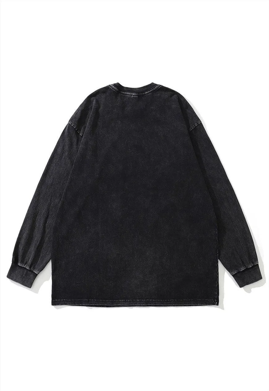 Palm t-shirt vintage wash skeleton print long tee bones top