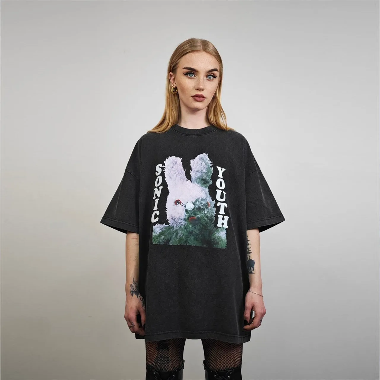Rabbit t-shirt Sonic Youth tee psychedelic top vintage grey